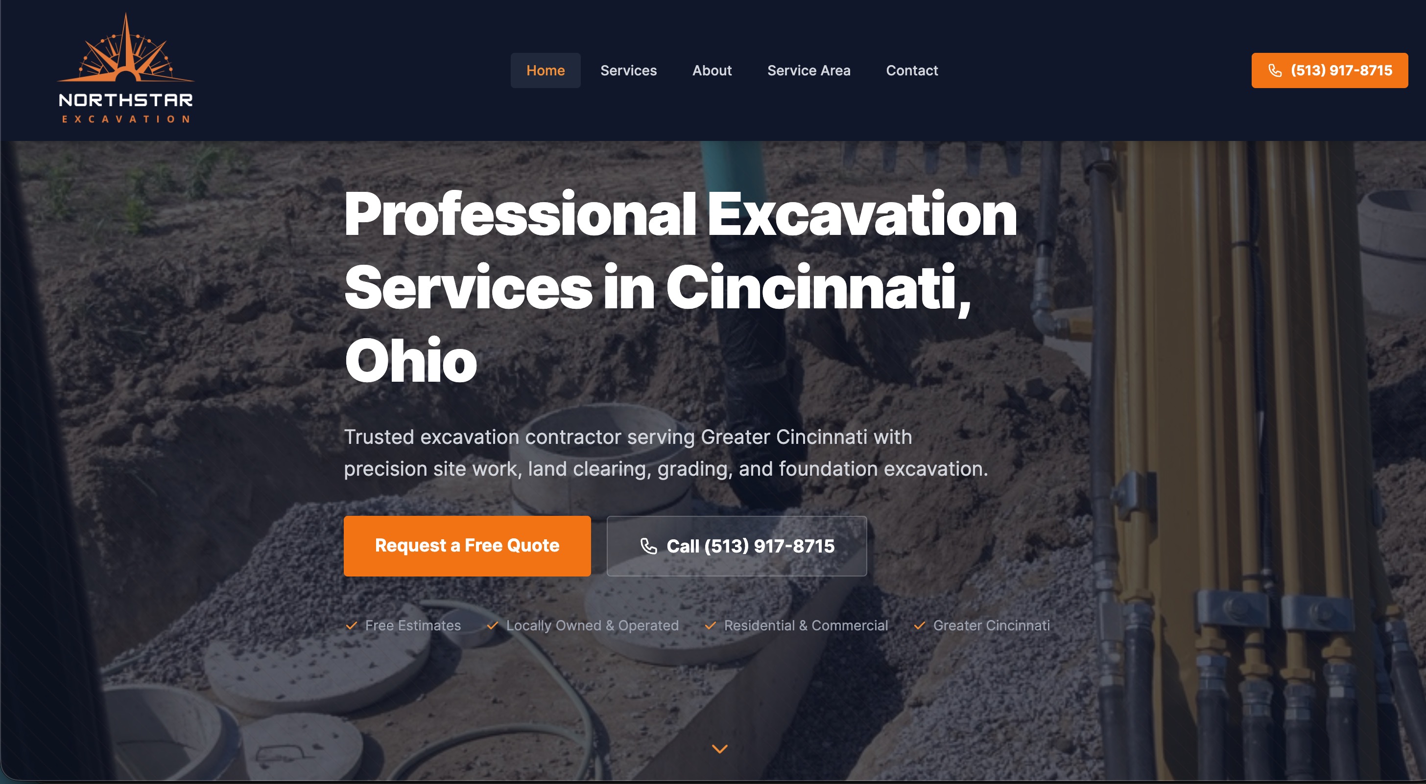 Northstar Excavation website screenshot